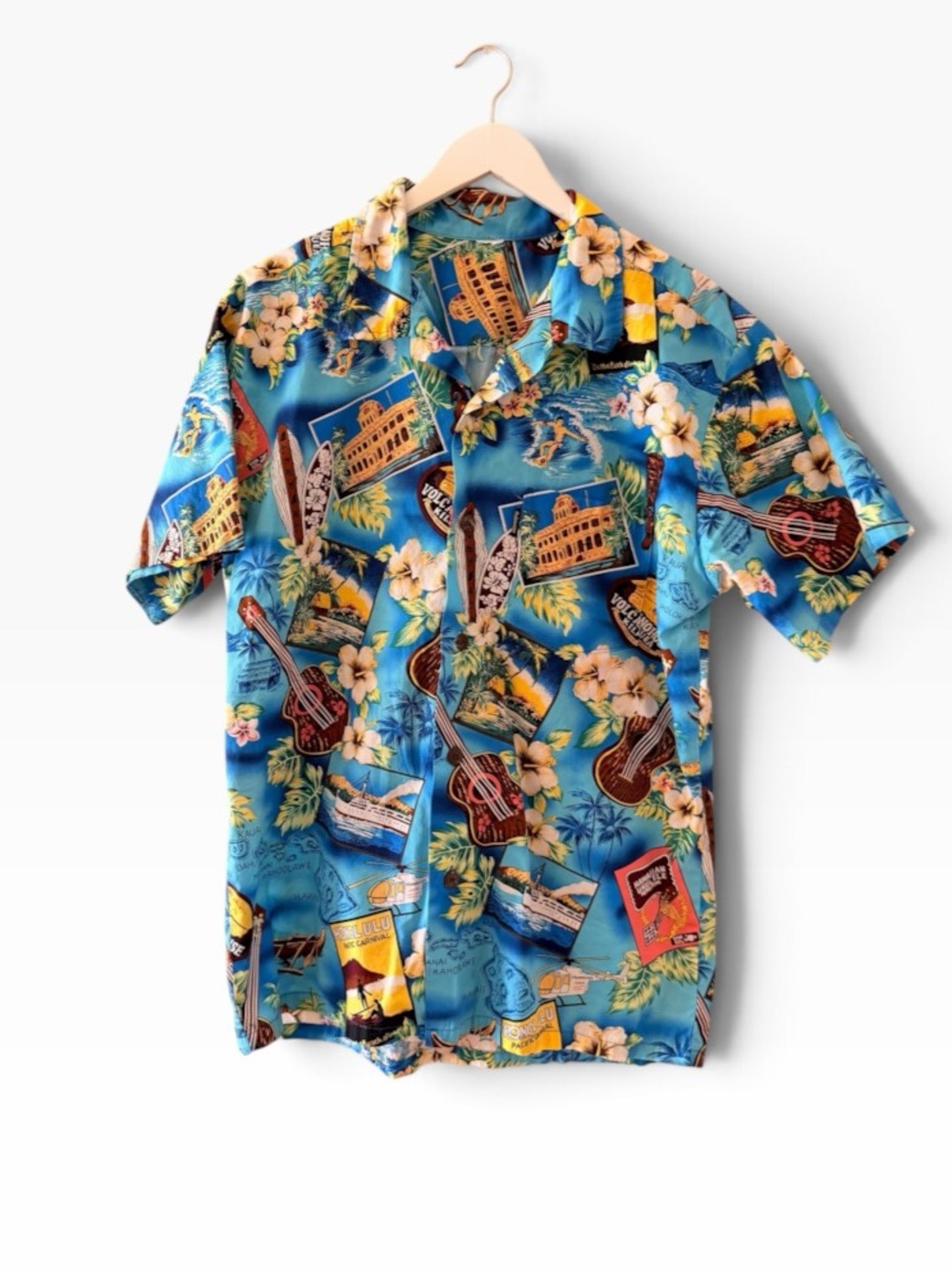 Palmwave Hawaiian Aloha Men's Multicolor Hibiscus Short Sleeve shirt SZ L #2676